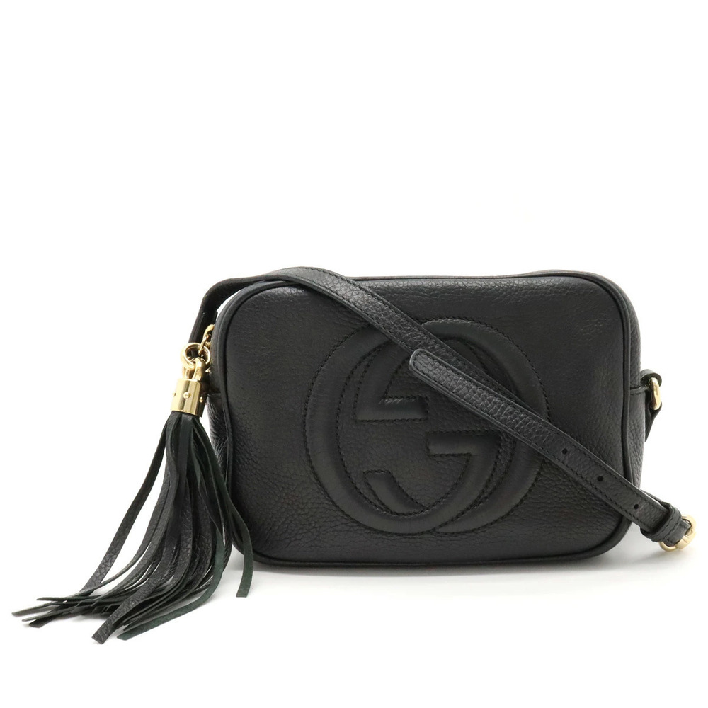 Gucci Soho Disco Crossbody Bag Tassel Fringe Leather Black